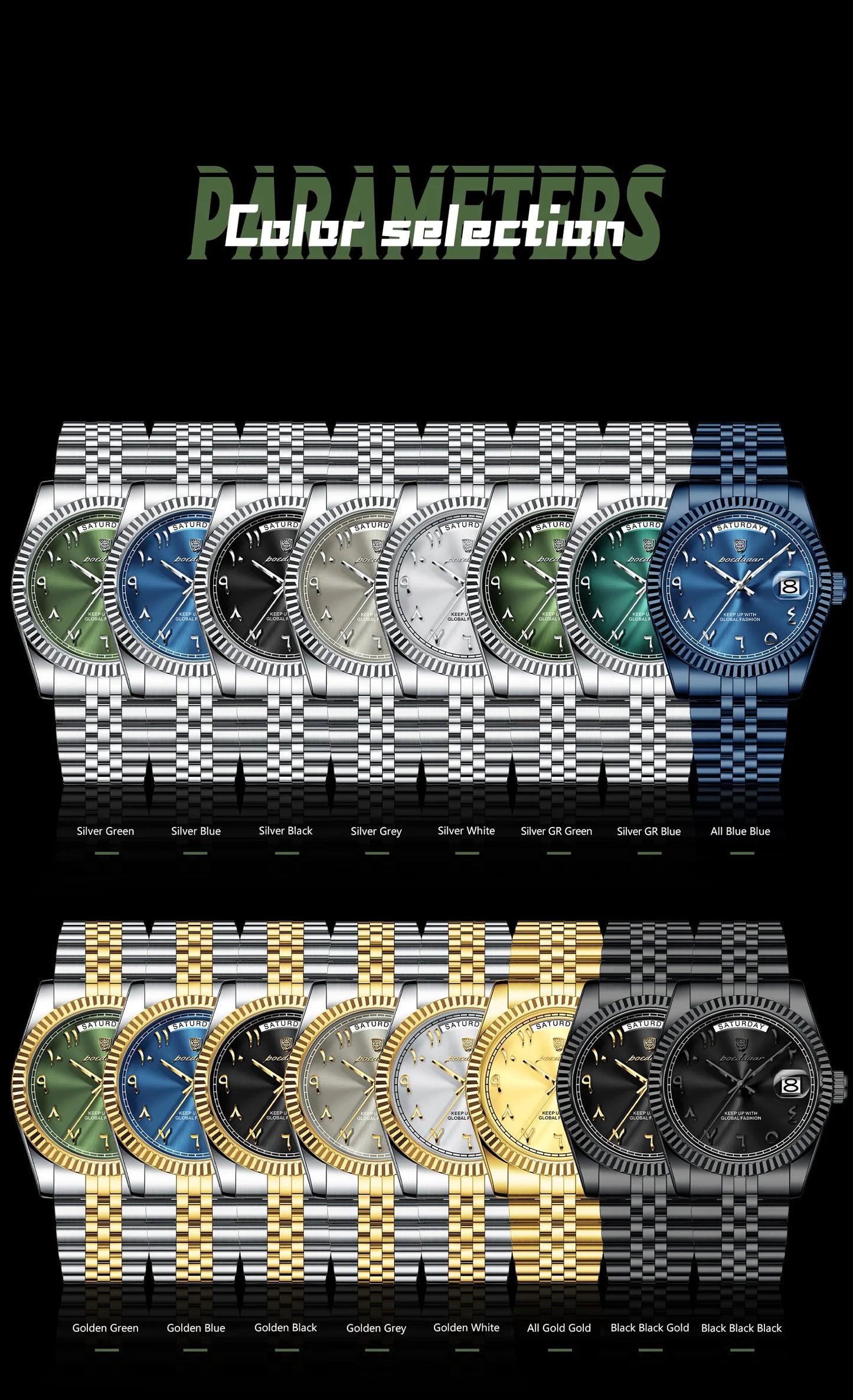 Full Calendar Slim Watch – Date & Week Display with Hidden Clasp Bracelet