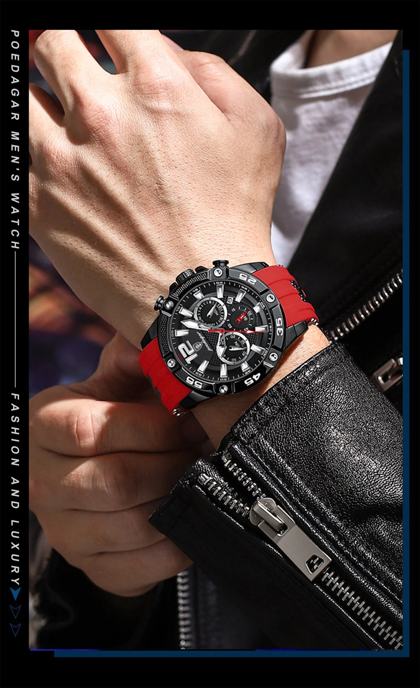 Large Chronograph Sport Watch – Luminous Dial with Silicone Strap & Date