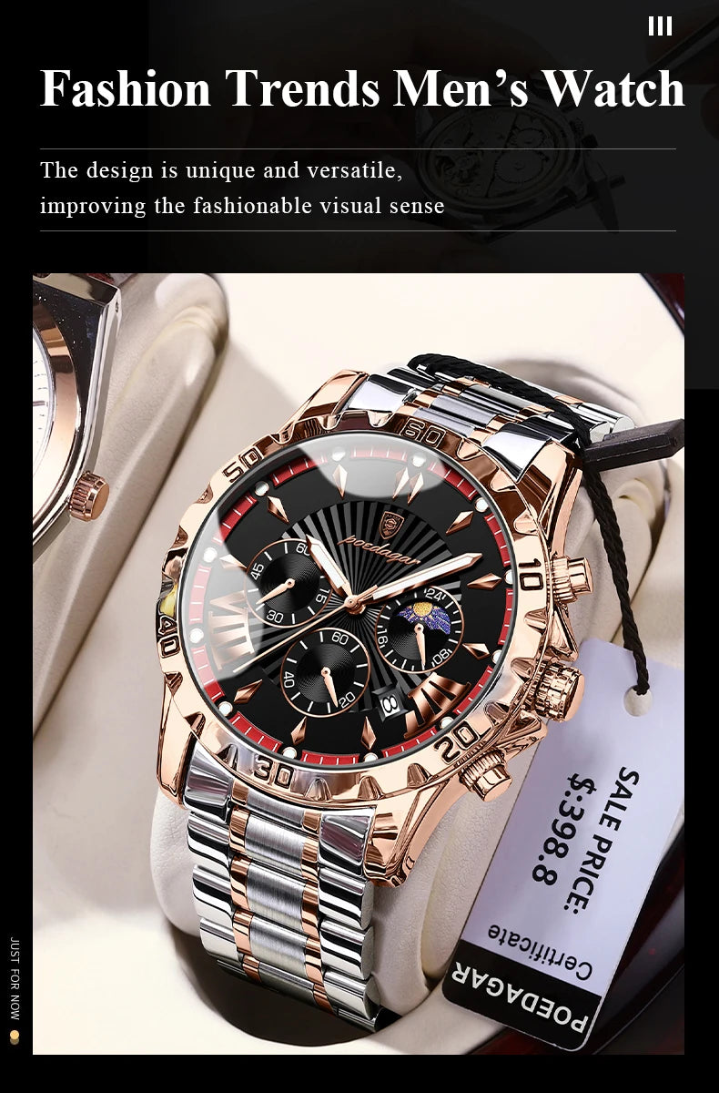Luxury Chronograph Watch – Sapphire Crystal with Numberless Dial & Hidden Clasp