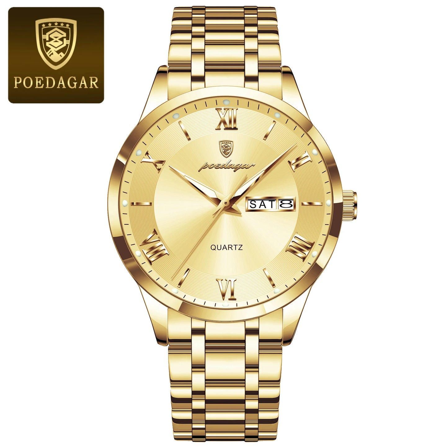 Roman Numeral Full Calendar Watch – Luminous Dial with Date, Week & Hidden Clasp