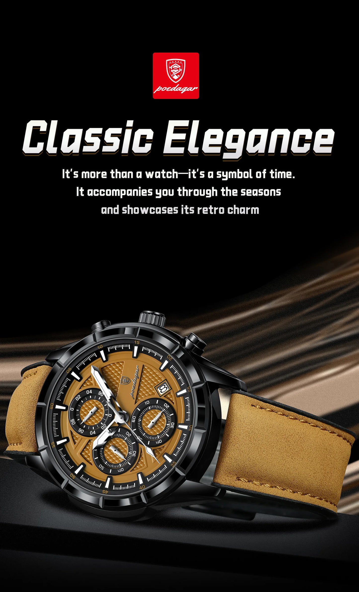 Large Chronograph Watch – Arabic Dial with Leather Strap & Date