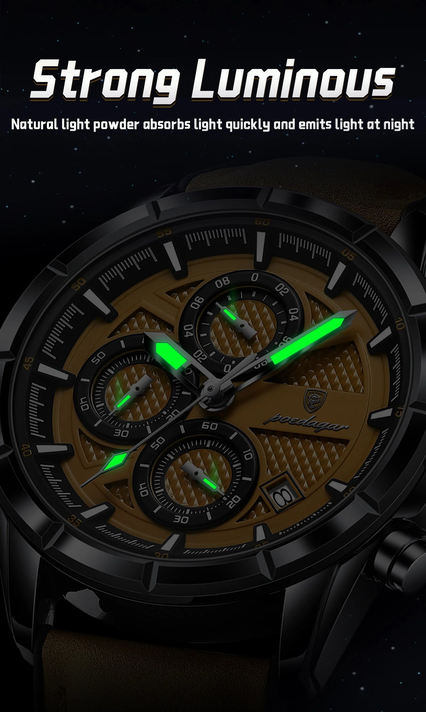 Large Chronograph Watch – Arabic Dial with Leather Strap & Date