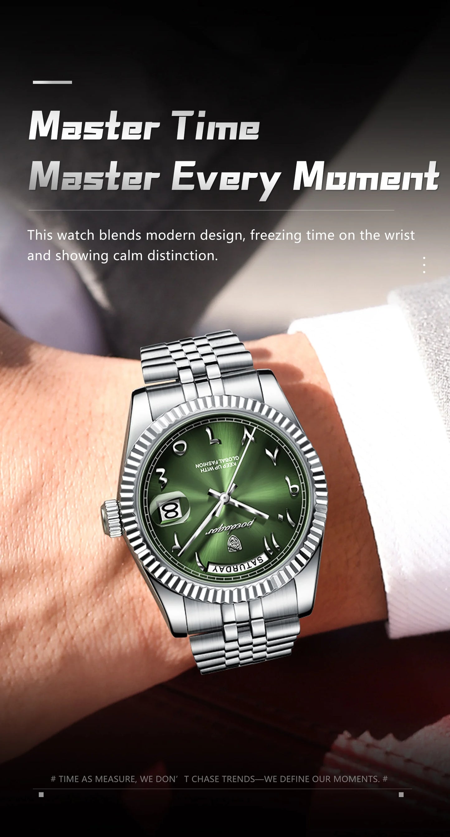 Full Calendar Slim Watch – Date & Week Display with Hidden Clasp Bracelet