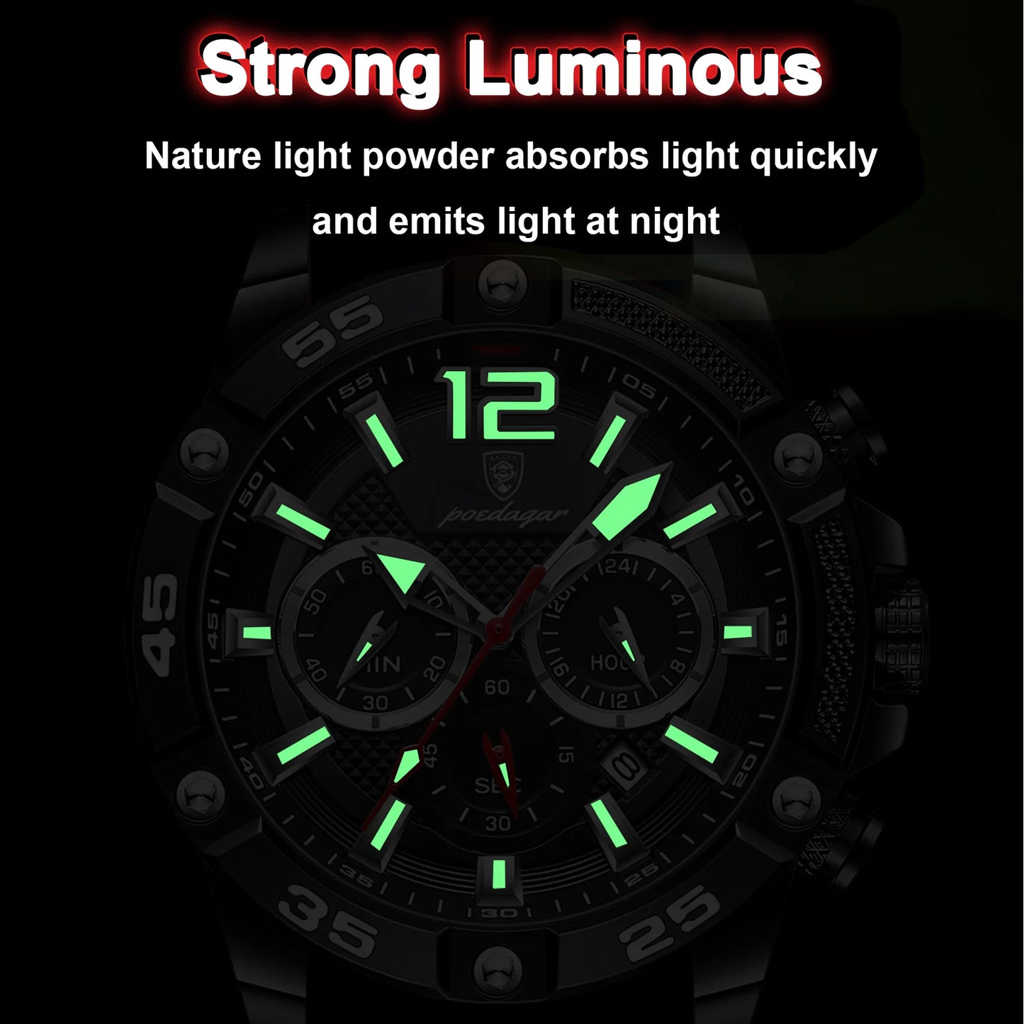 Large Chronograph Sport Watch – Luminous Dial with Silicone Strap & Date