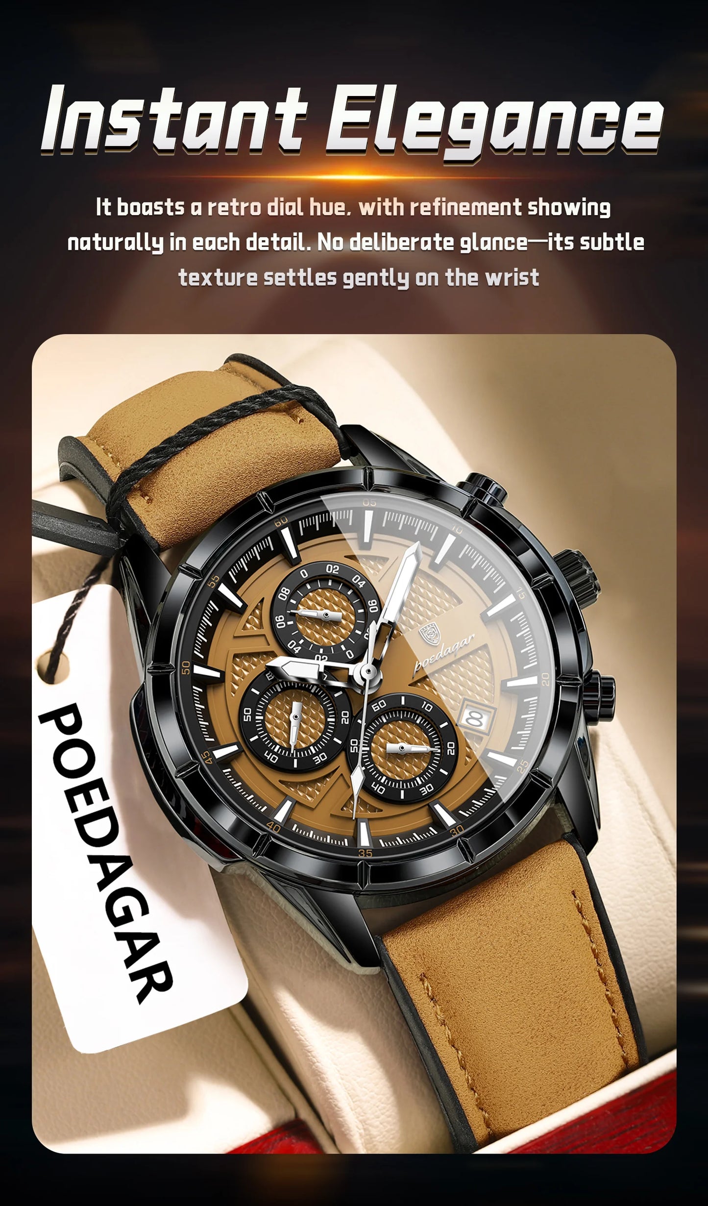 Large Chronograph Watch – Arabic Dial with Leather Strap & Date