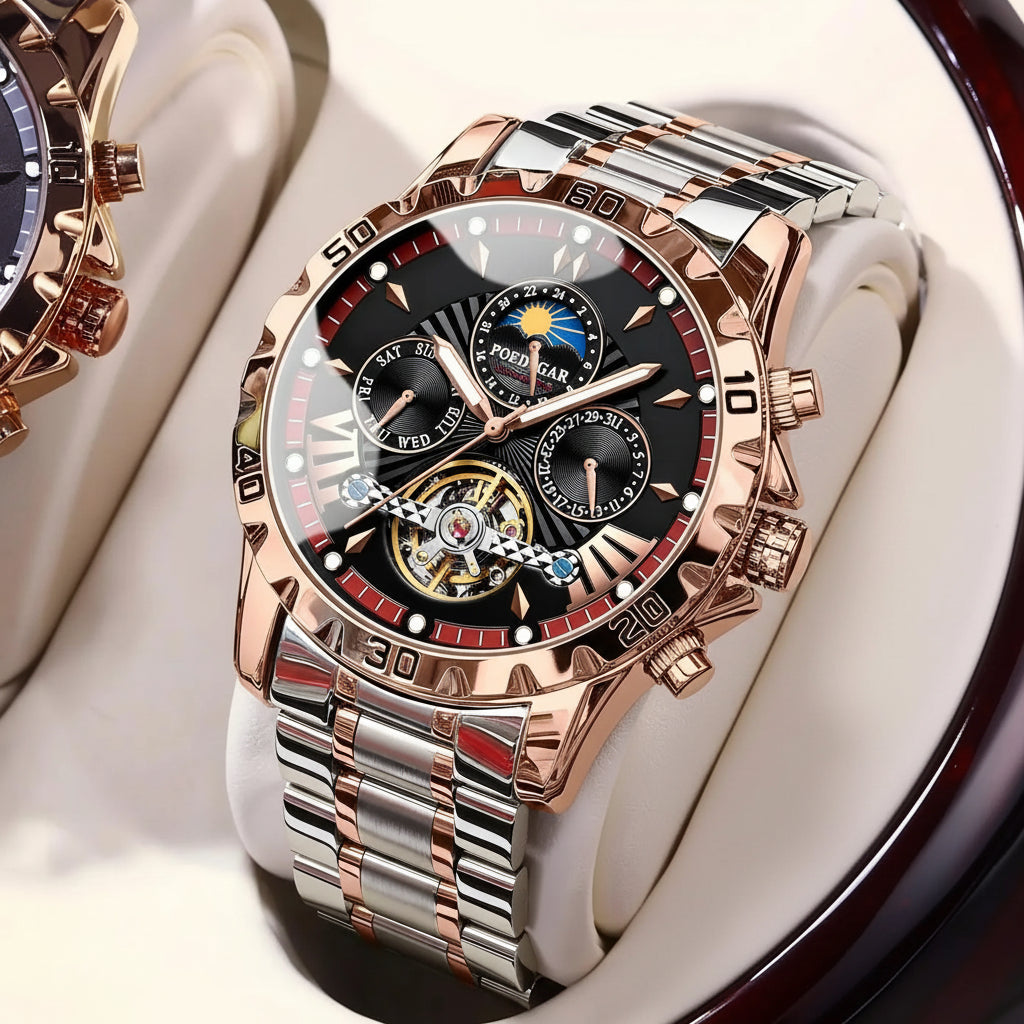 Automatic Skeleton Watch – Tourbillon Style with Full Calendar & Sapphire Crystal