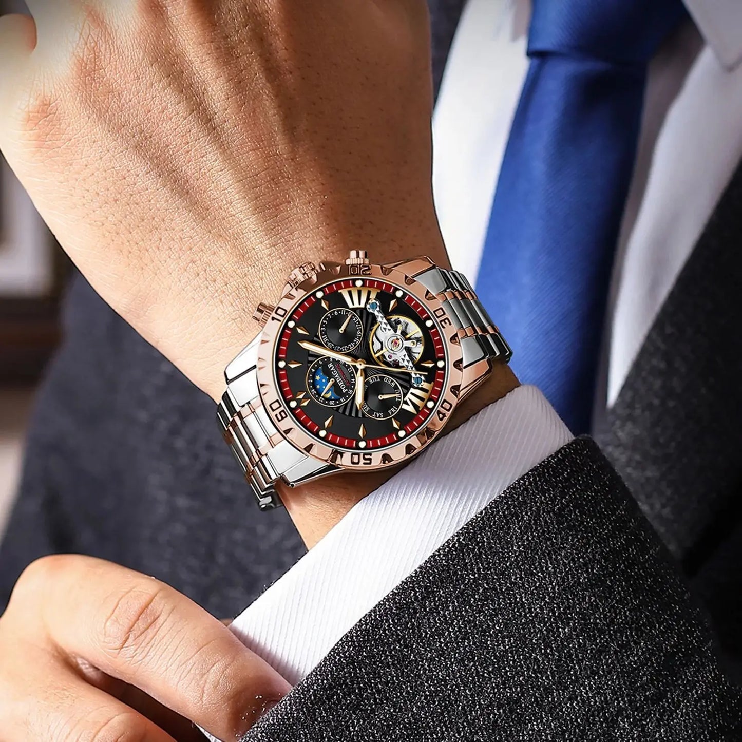 Automatic Skeleton Watch – Tourbillon Style with Full Calendar & Sapphire Crystal