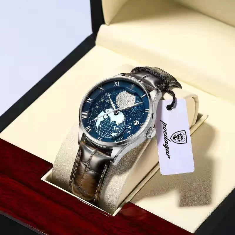 Roman Numeral Full Calendar Watch – Stainless Steel Bracelet with Stopwatch