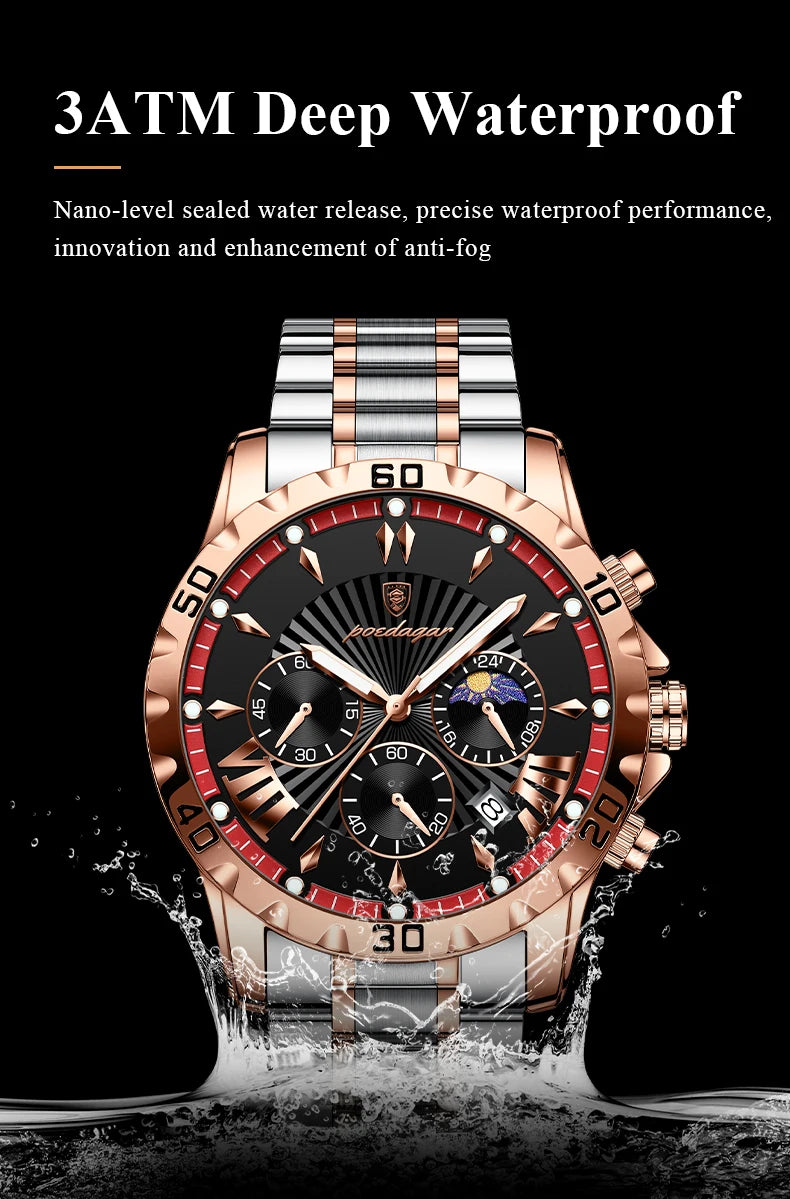 Luxury Chronograph Watch – Sapphire Crystal with Numberless Dial & Hidden Clasp