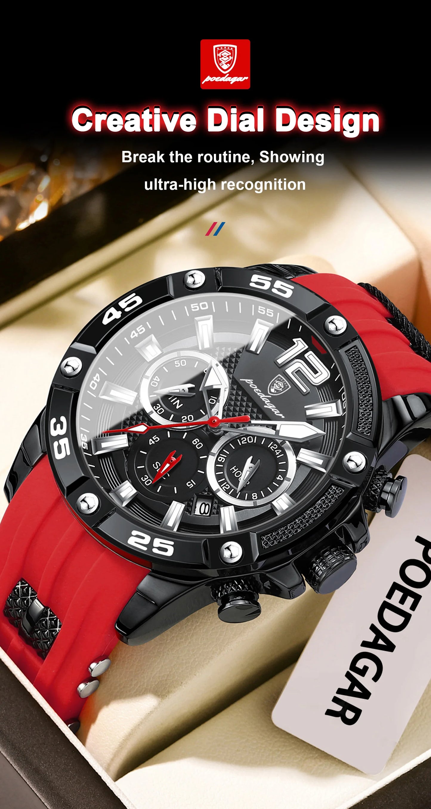 Large Chronograph Sport Watch – Luminous Dial with Silicone Strap & Date