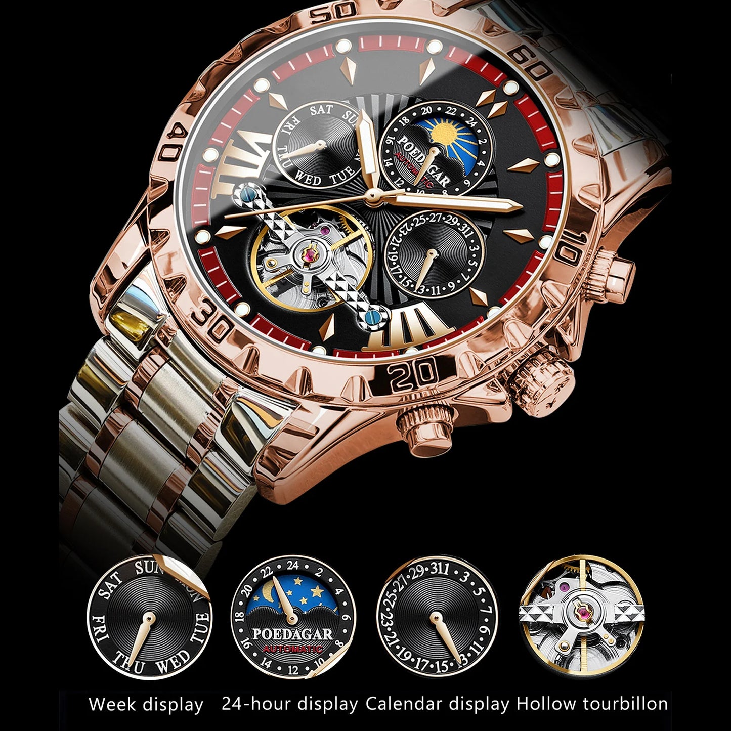 Automatic Skeleton Watch – Tourbillon Style with Full Calendar & Sapphire Crystal