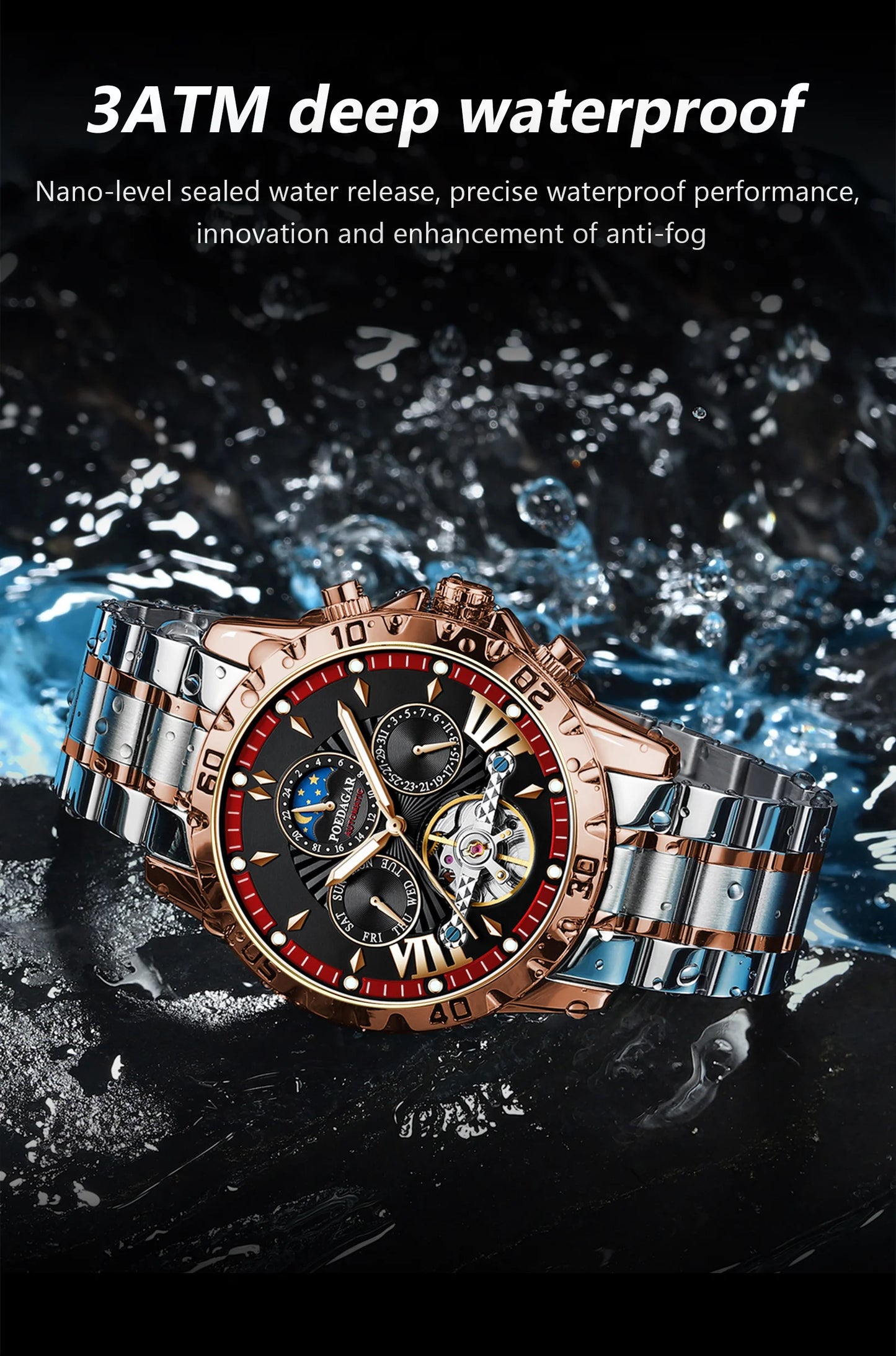 Automatic Skeleton Watch – Tourbillon Style with Full Calendar & Sapphire Crystal