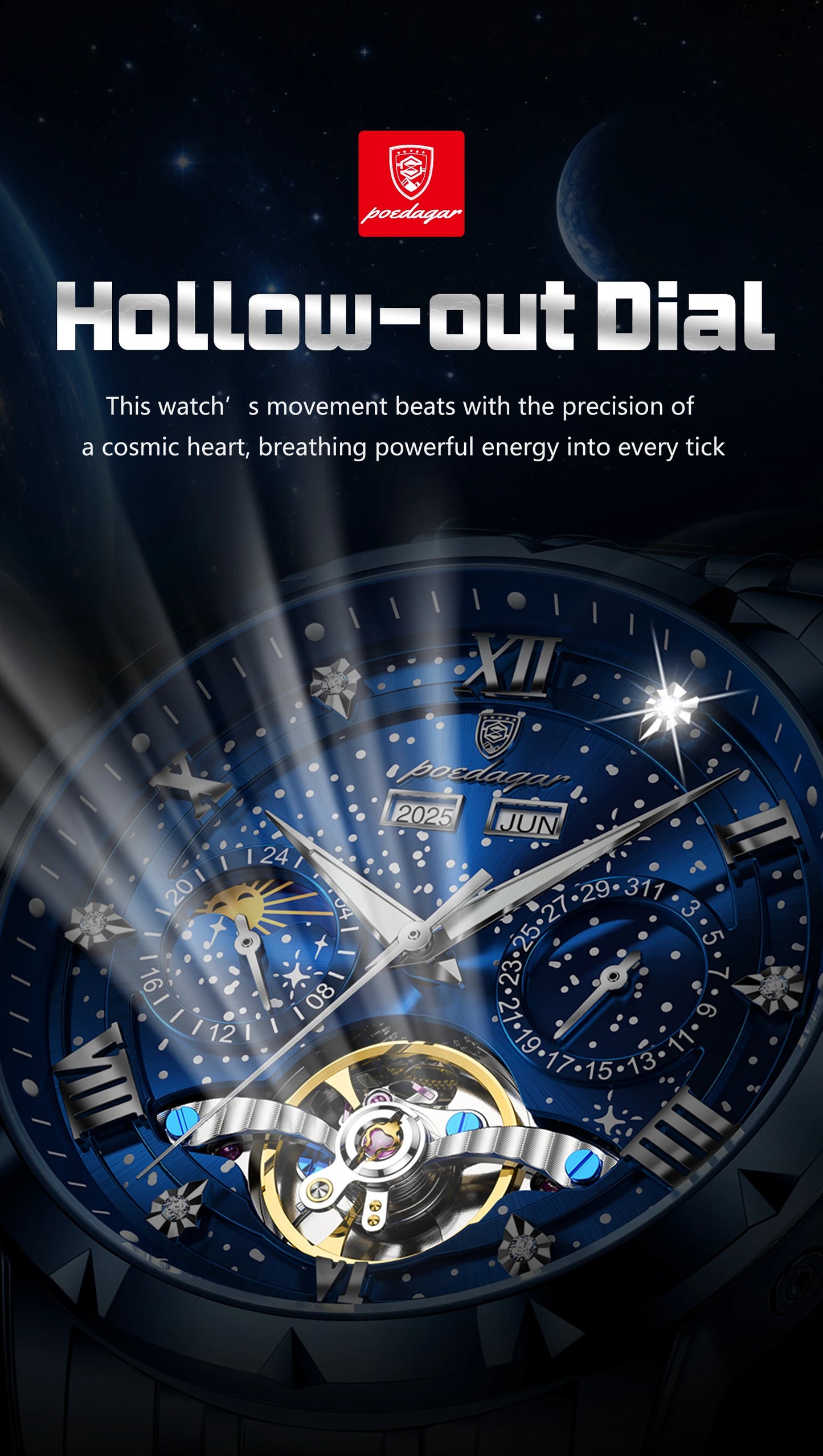 Automatic Skeleton Watch – Tourbillon Style with Roman Numeral Dial & Full Calendar