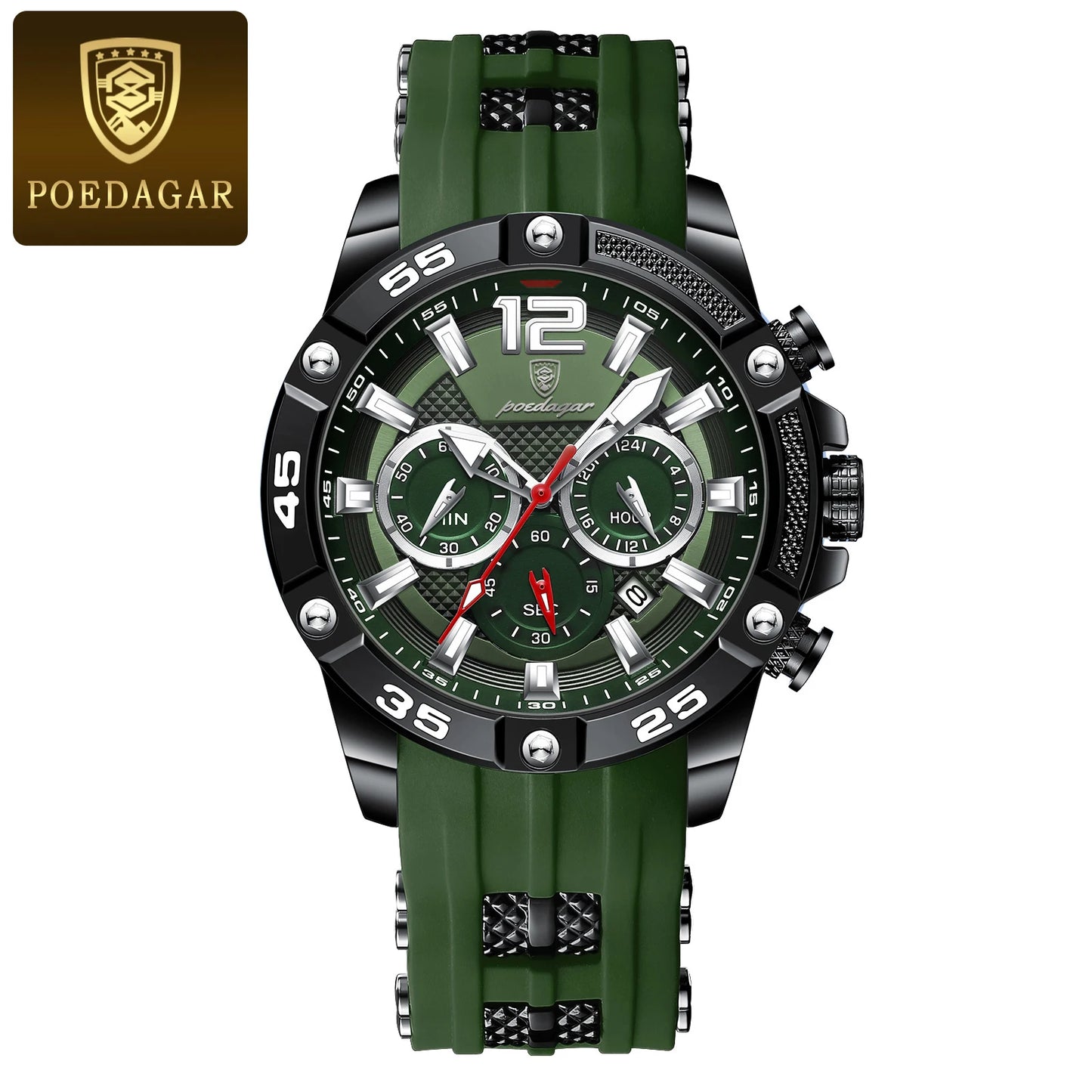 Large Chronograph Sport Watch – Luminous Dial with Silicone Strap & Date