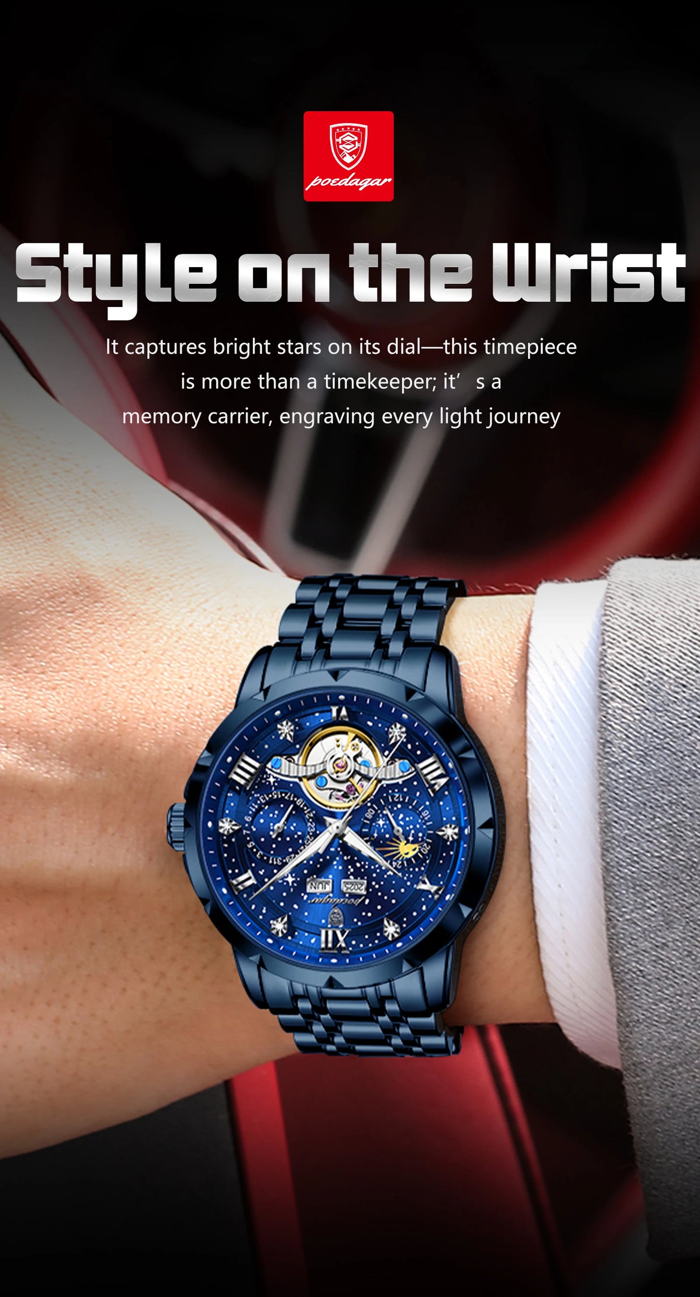 Automatic Skeleton Watch – Tourbillon Style with Roman Numeral Dial & Full Calendar