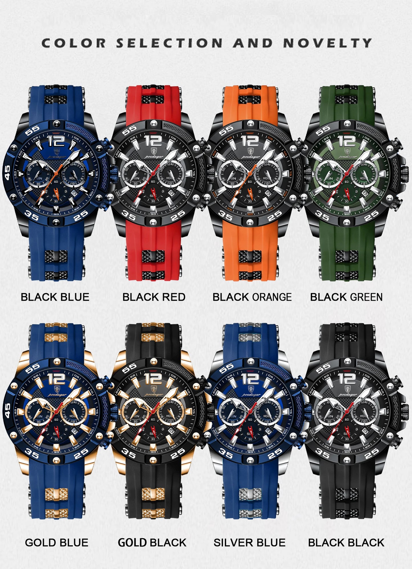 Large Chronograph Sport Watch – Luminous Dial with Silicone Strap & Date