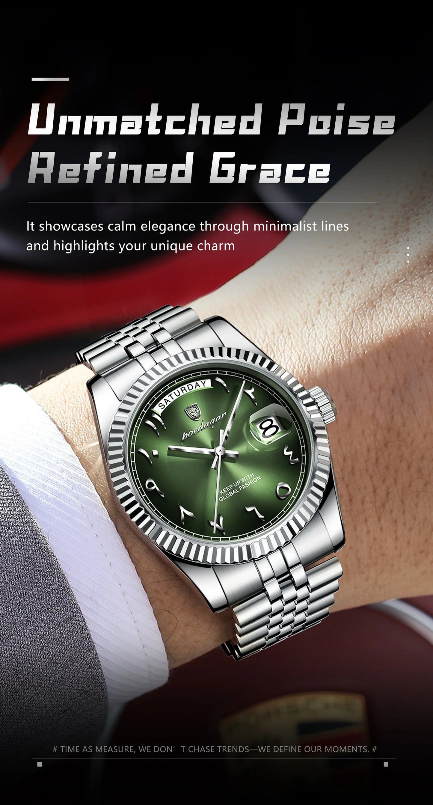 Full Calendar Slim Watch – Date & Week Display with Hidden Clasp Bracelet