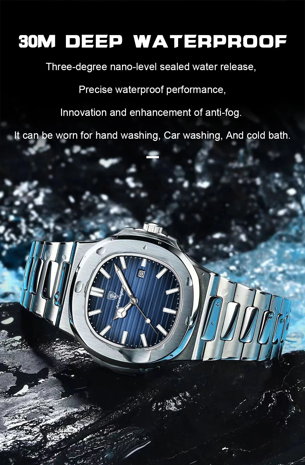 Square Stainless Steel Gift Set – Date Display with Luminous Dial & Hidden Clasp