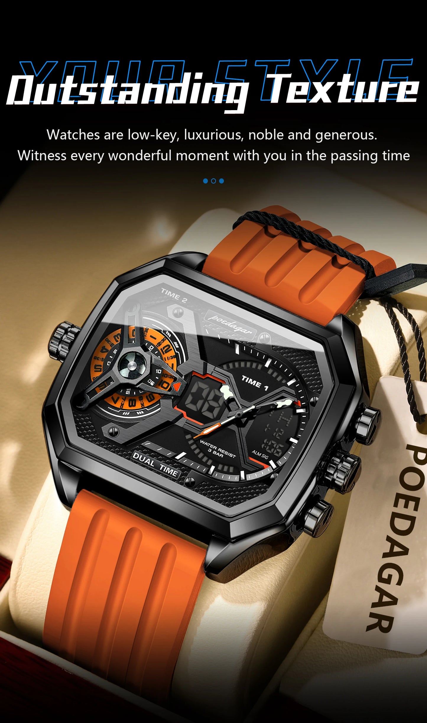 LED Chronograph Sport Watch – Dual Time & Alarm with Silicone Strap