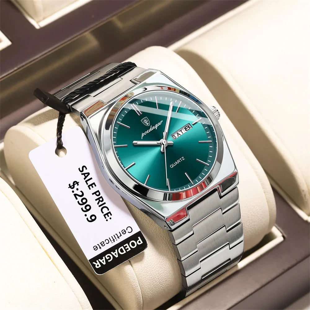 Minimalist Sport Watch – Full Calendar, Luminous Markers & Metal Strap