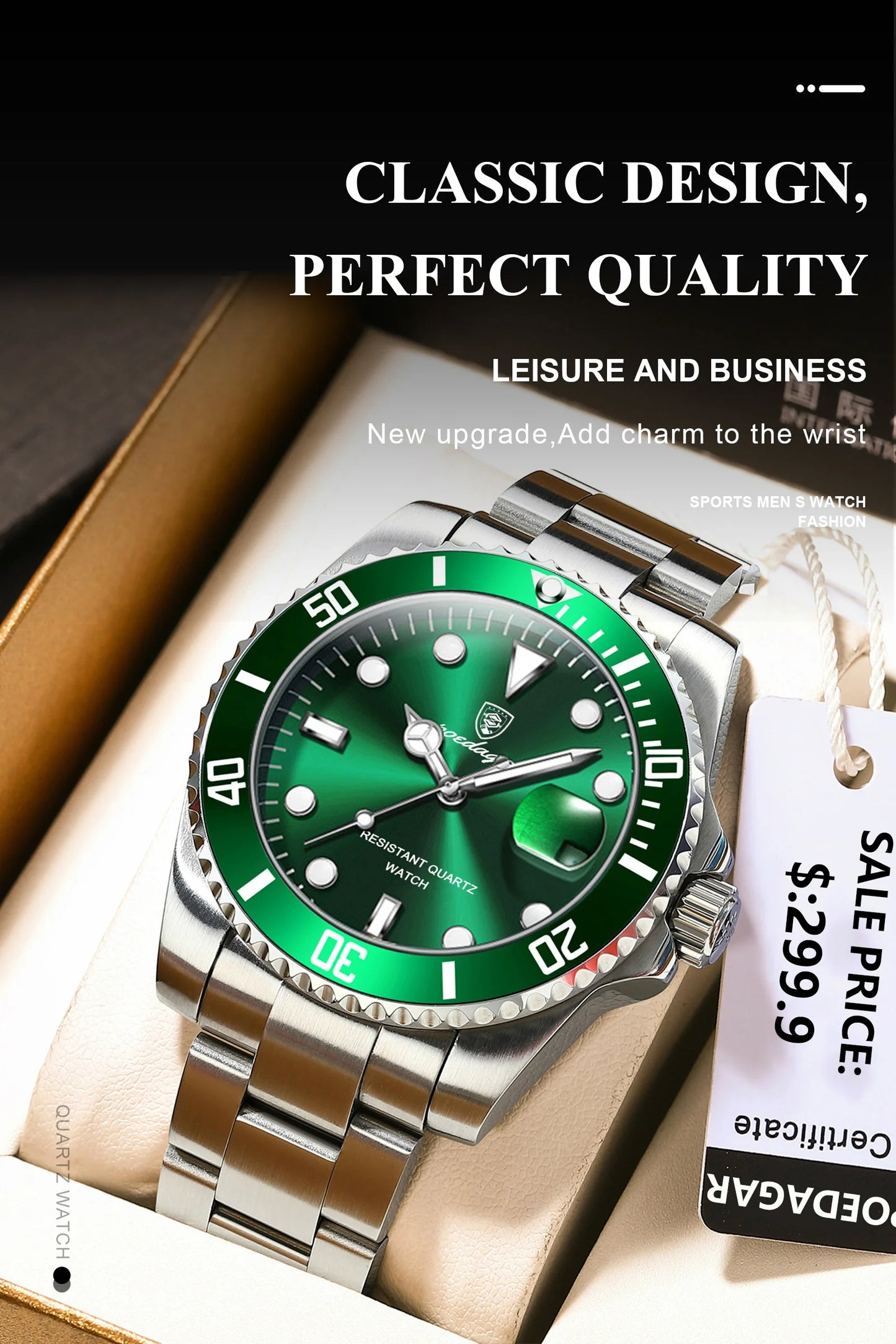 Full Calendar Business Watch – Luminous Dial with Stainless Steel Bracelet
