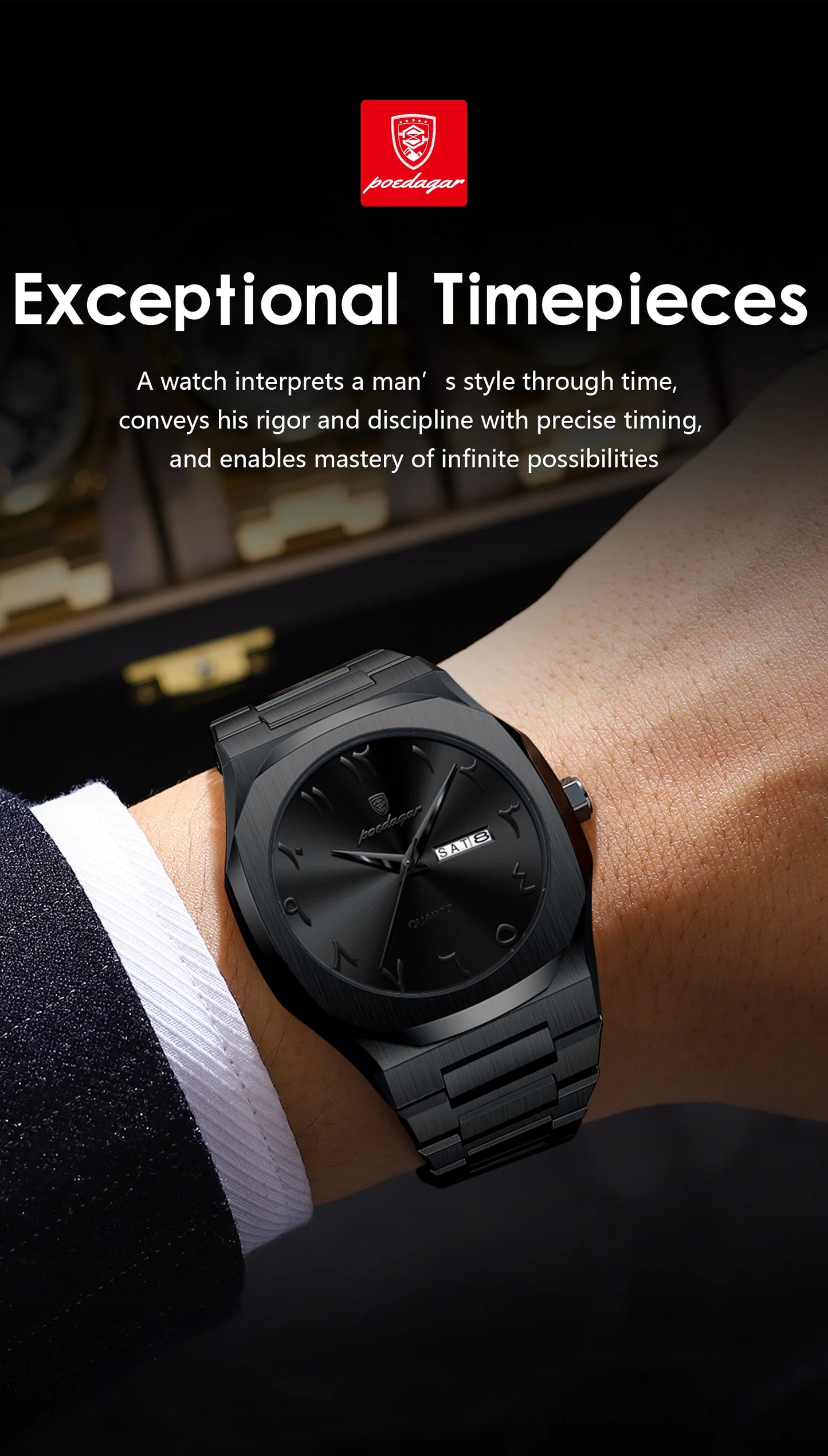 Irregular Shape Full Calendar Watch – Date & Week Display with Hidden Clasp