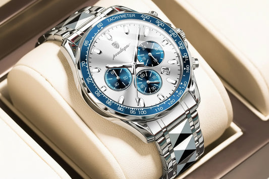 Chronograph Date Watch – Luminous Dial with Hidden Clasp Bracelet