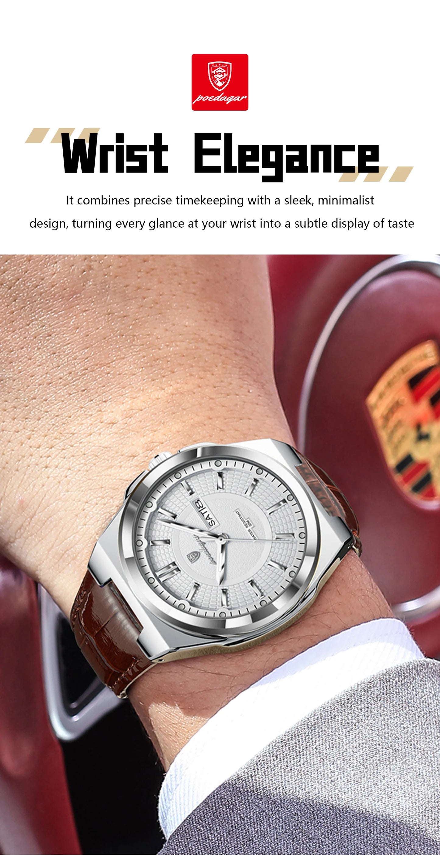 Full Calendar Leather Watch – Luminous Dial with Date & Week Display