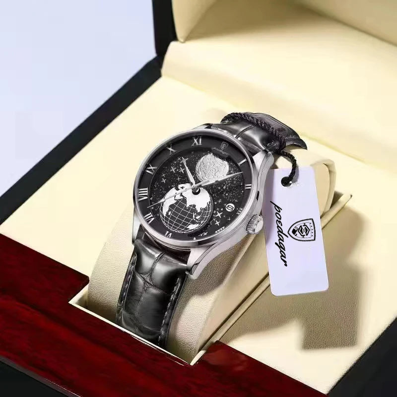 Roman Numeral Full Calendar Watch – Stainless Steel Bracelet with Stopwatch