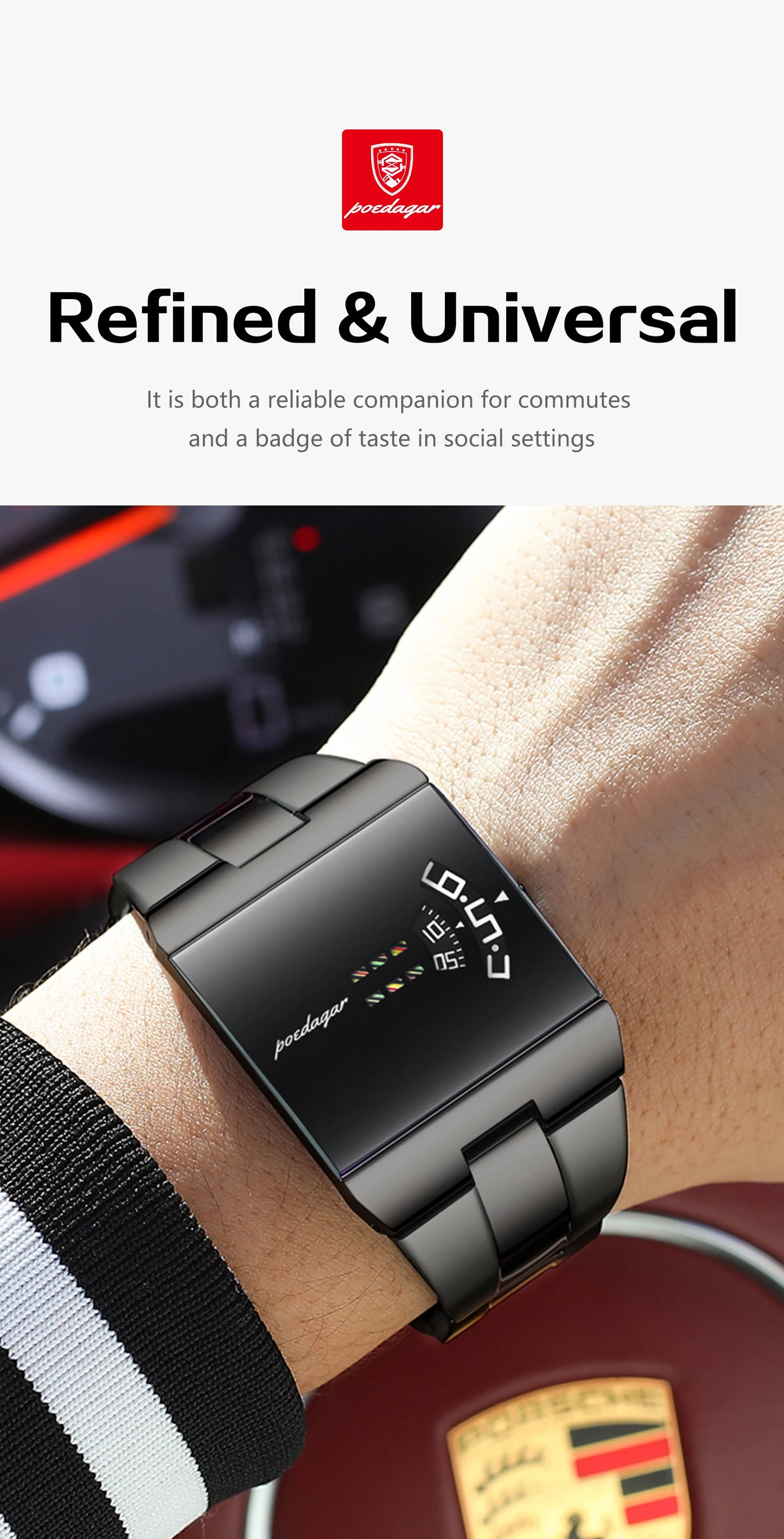 Rectangle Stainless Steel Watch – Arabic Dial with Sport Style