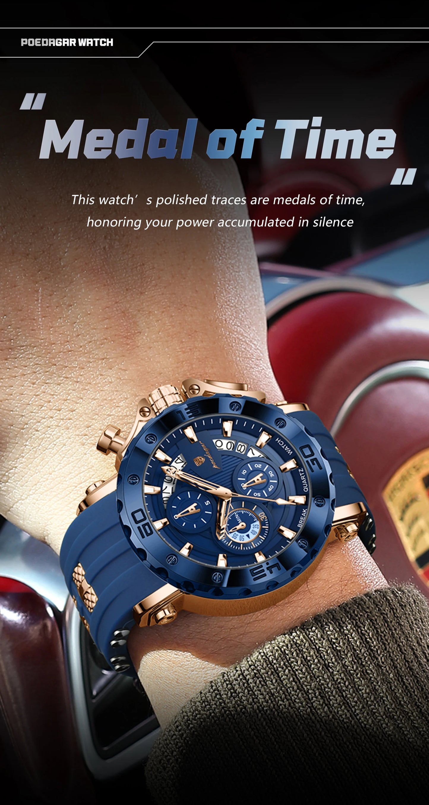 Large Chronograph Sport Watch – Full Calendar with Silicone Strap & Luminous Dial