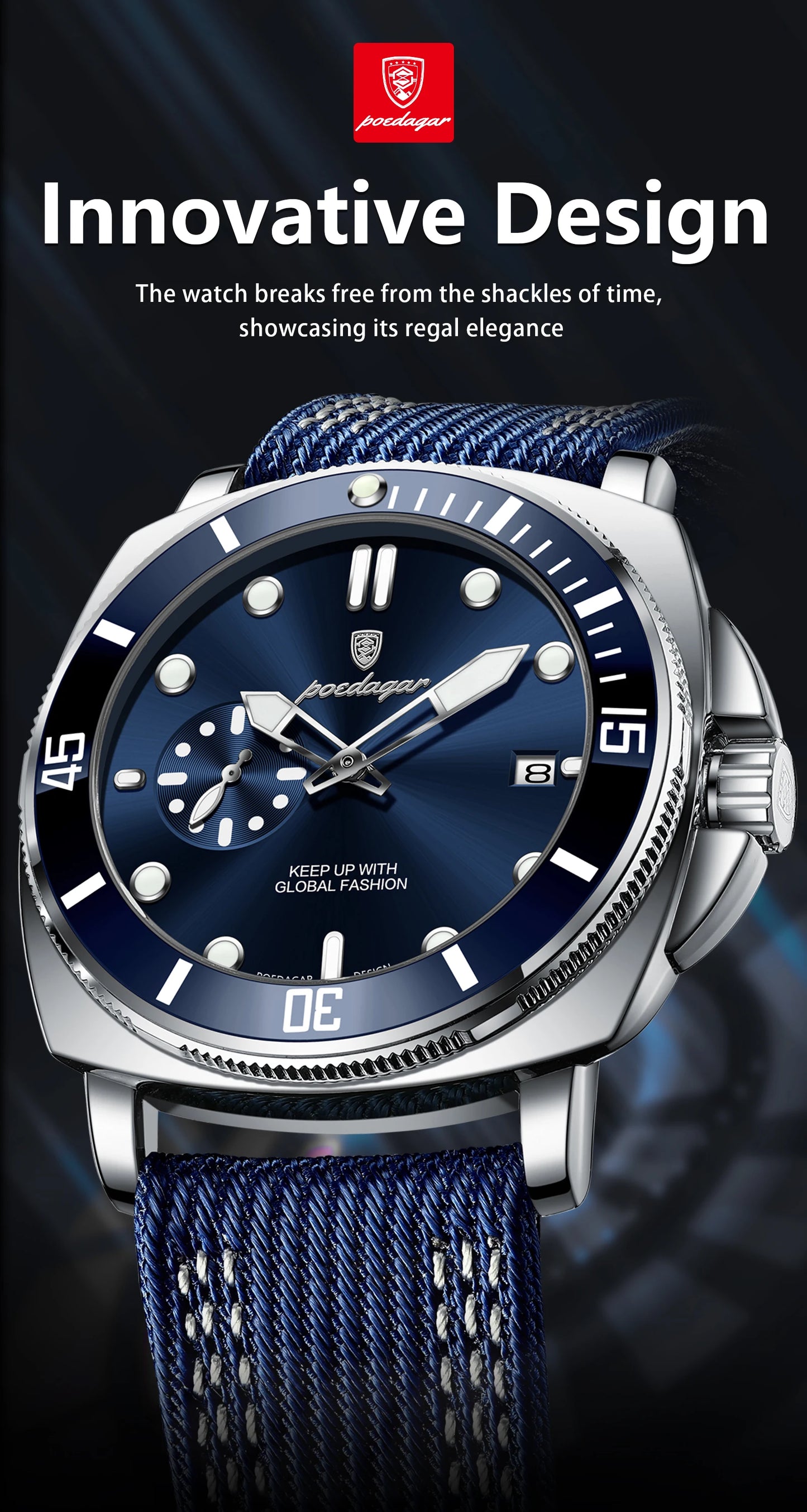 Nylon Strap Business Watch – Luminous Dial with Date & Hidden Clasp