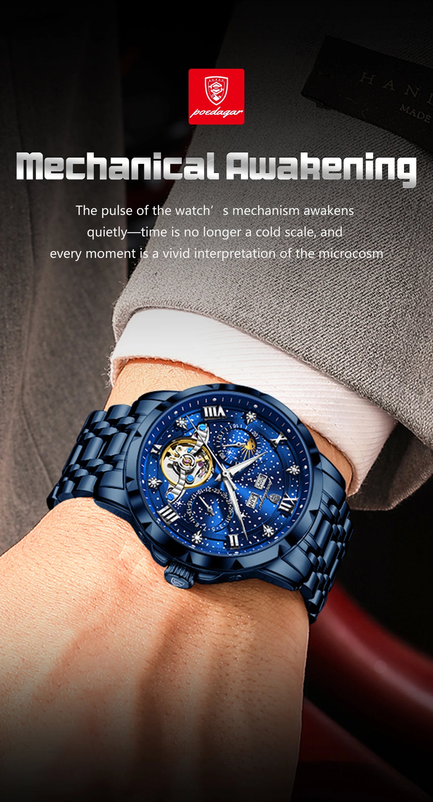 Automatic Skeleton Watch – Tourbillon Style with Roman Numeral Dial & Full Calendar