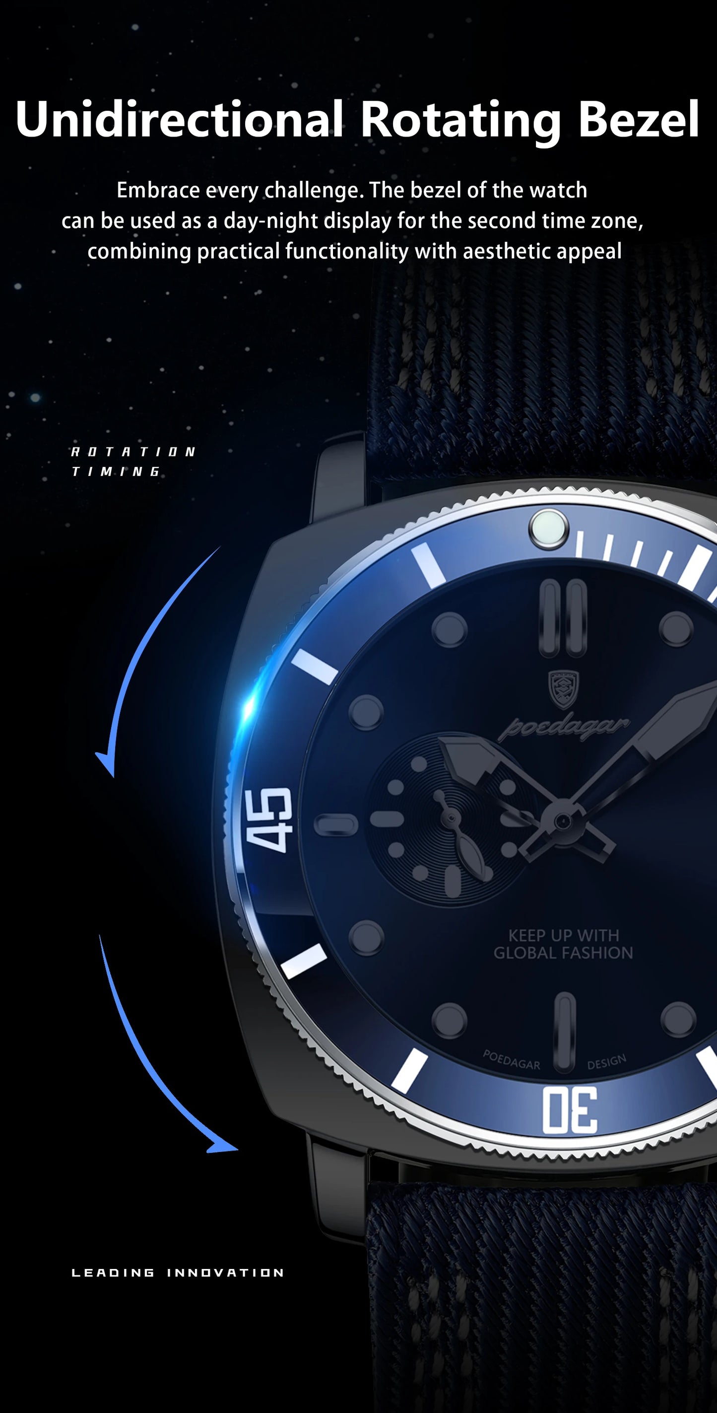 Nylon Strap Business Watch – Luminous Dial with Date & Hidden Clasp