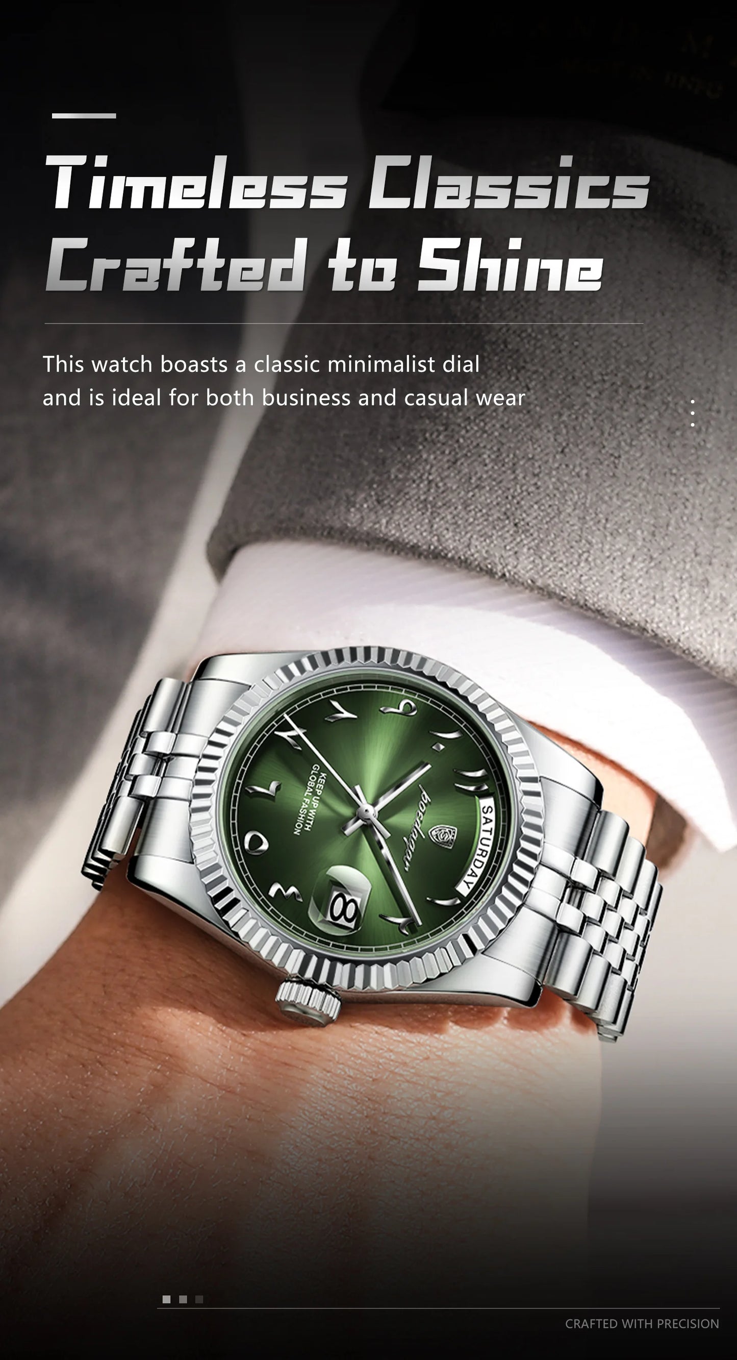 Full Calendar Slim Watch – Date & Week Display with Hidden Clasp Bracelet