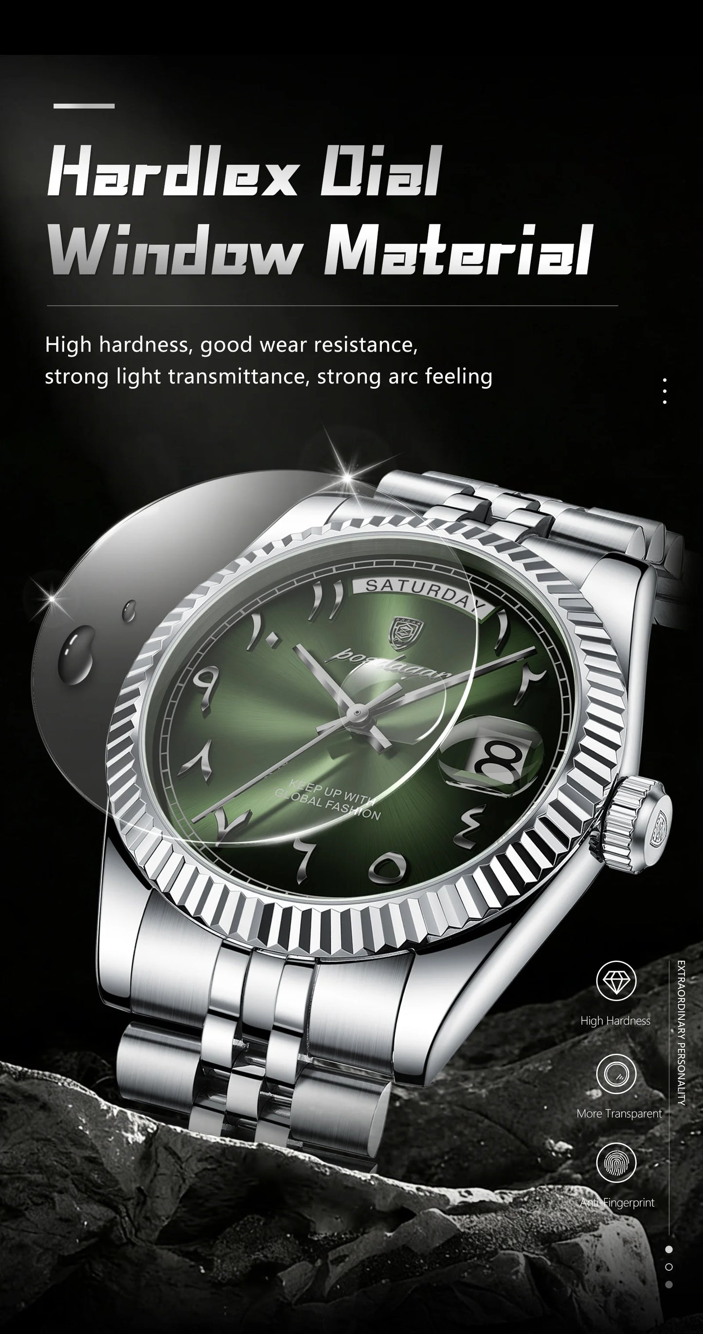 Full Calendar Slim Watch – Date & Week Display with Hidden Clasp Bracelet