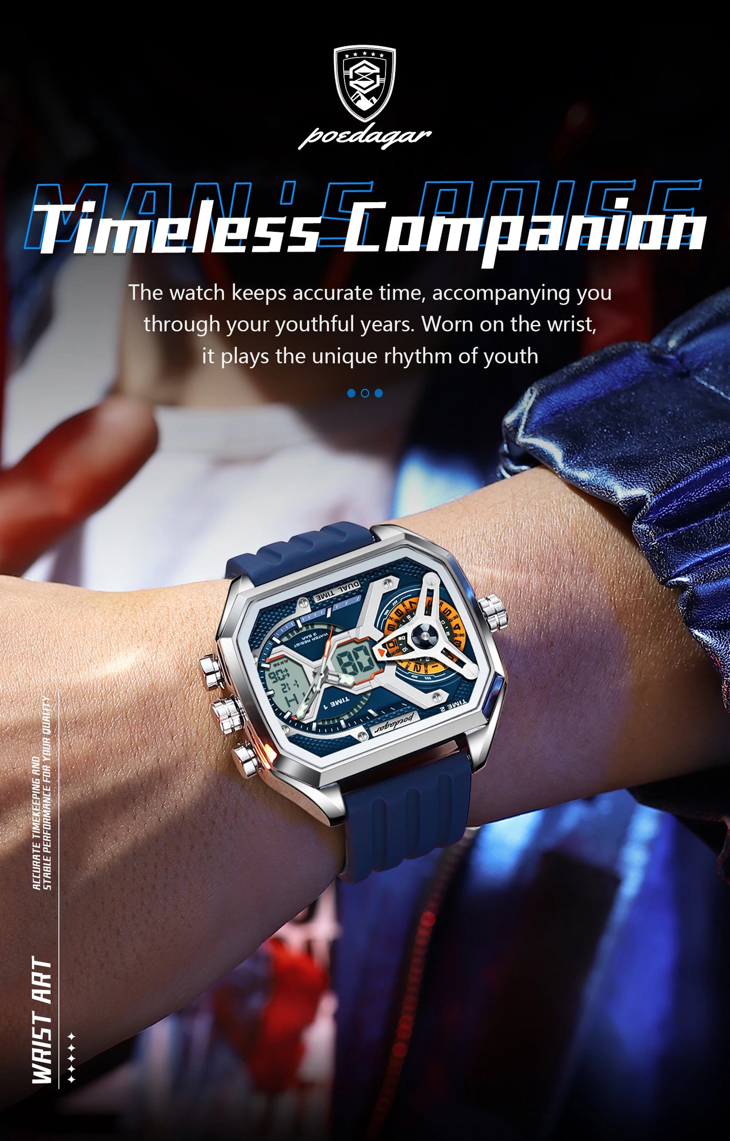 LED Analog-Digital Chronograph Watch – Dual Time & Alarm with Silicone Strap