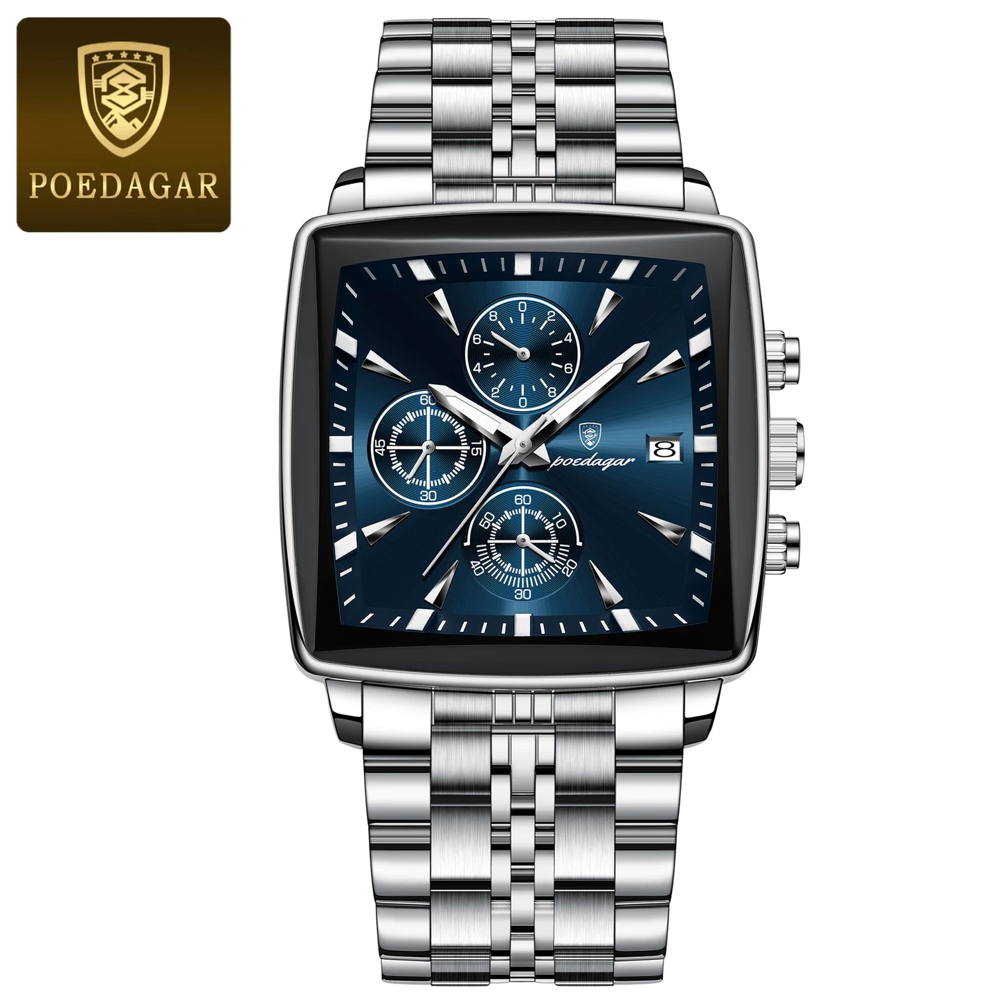 Square Chronograph Watch – Bold Numberless Dial with Hidden Clasp Bracelet