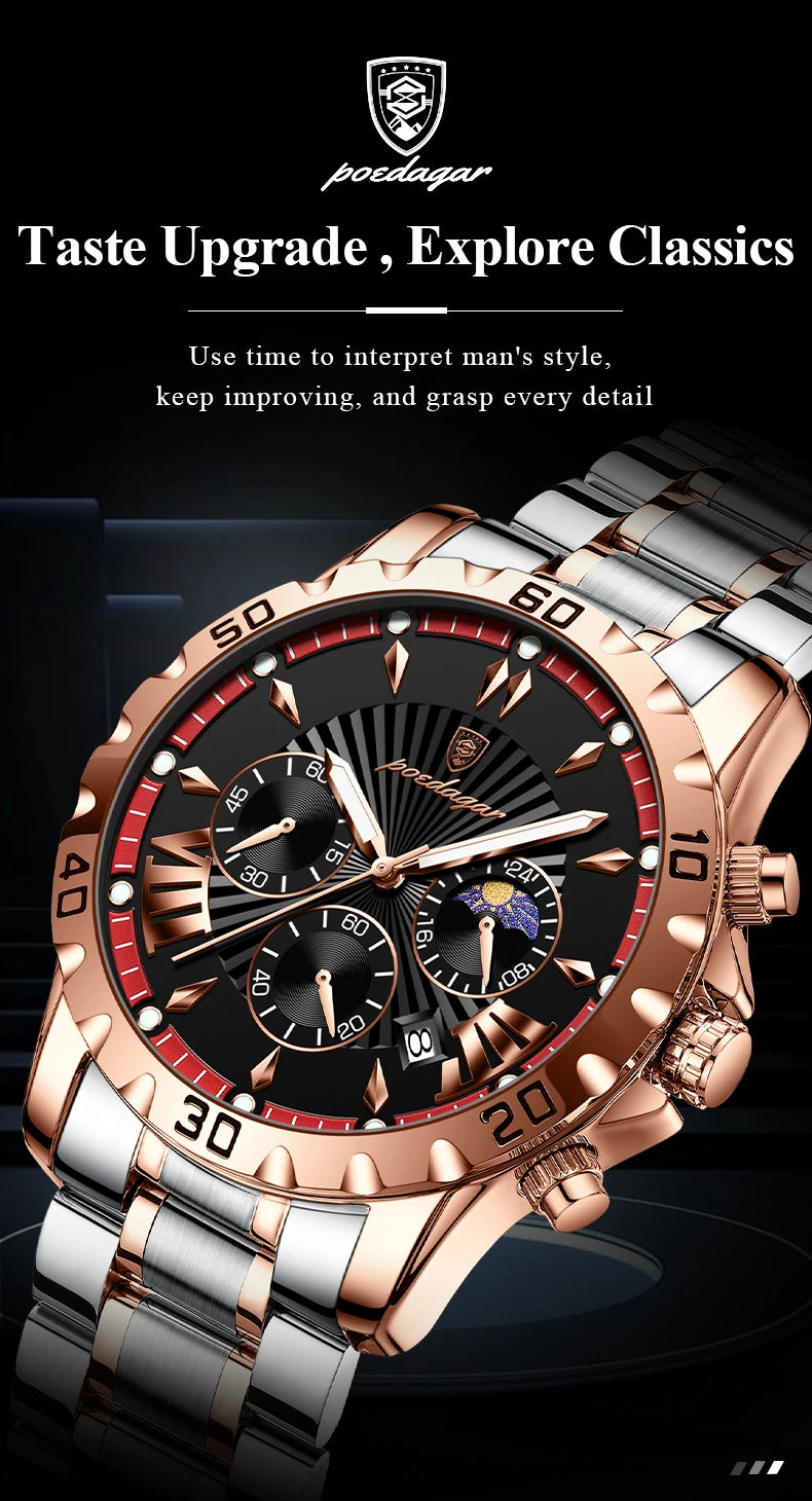 Luxury Chronograph Watch – Sapphire Crystal with Numberless Dial & Hidden Clasp