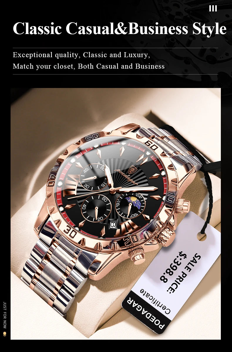 Luxury Chronograph Watch – Sapphire Crystal with Numberless Dial & Hidden Clasp