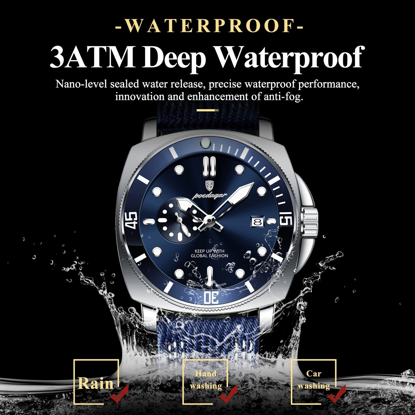 Nylon Strap Business Watch – Luminous Dial with Date & Hidden Clasp