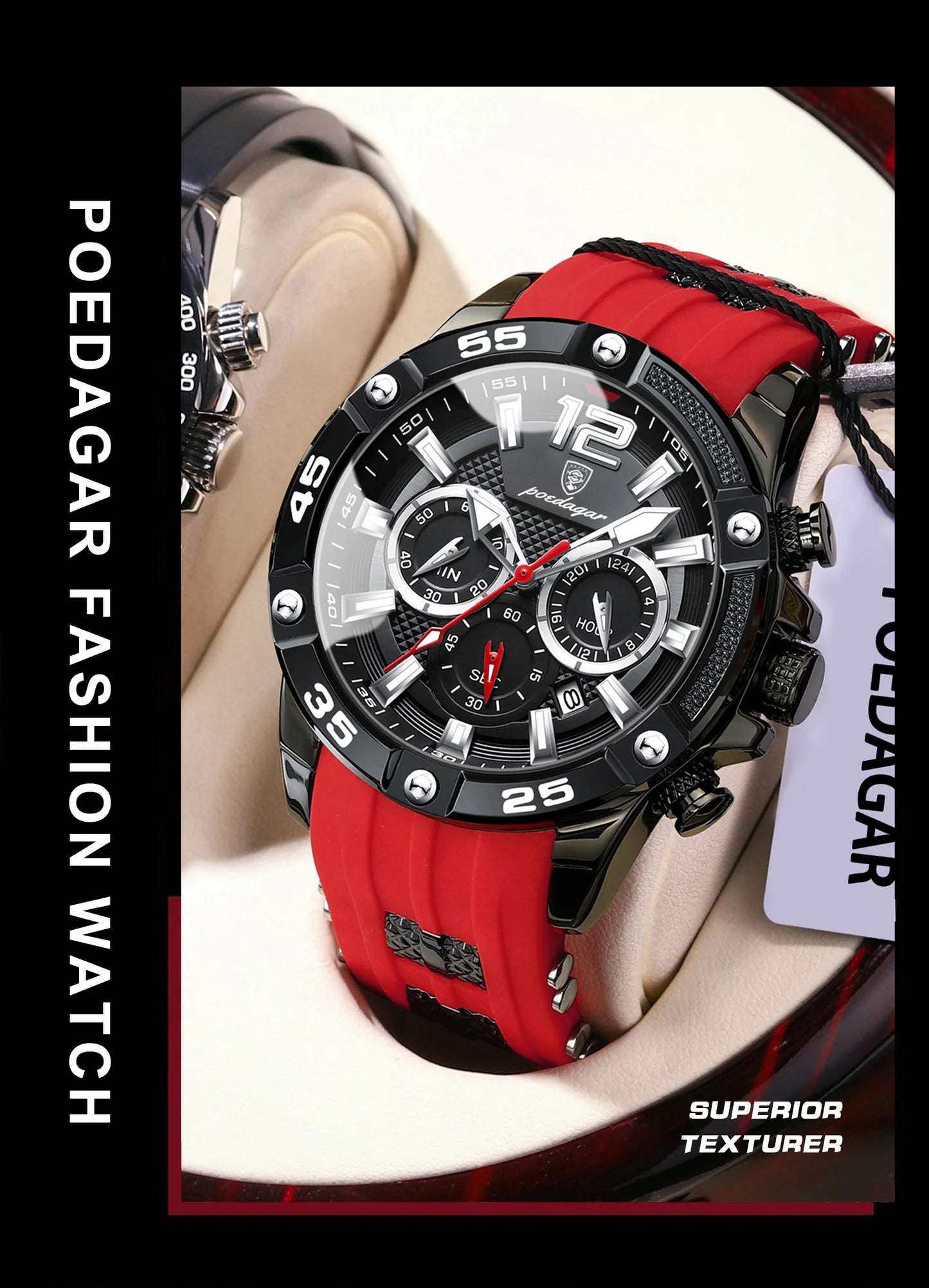 Large Chronograph Sport Watch – Luminous Dial with Silicone Strap & Date
