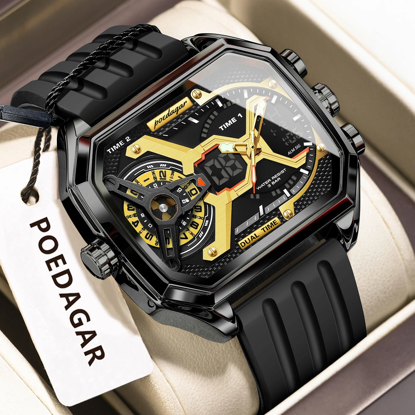 LED Chronograph Sport Watch – Dual Time & Alarm with Silicone Strap