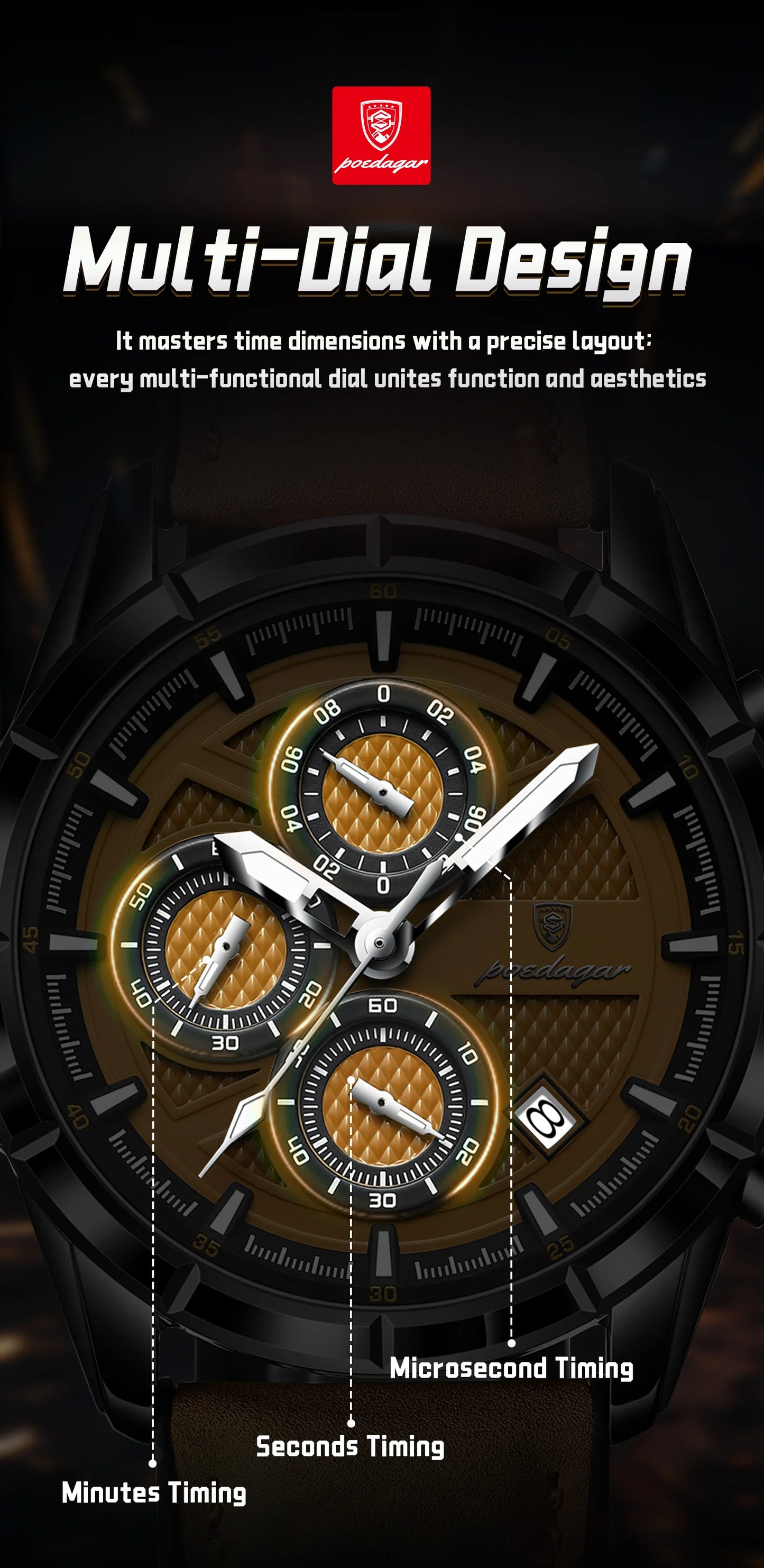 Large Chronograph Watch – Arabic Dial with Leather Strap & Date